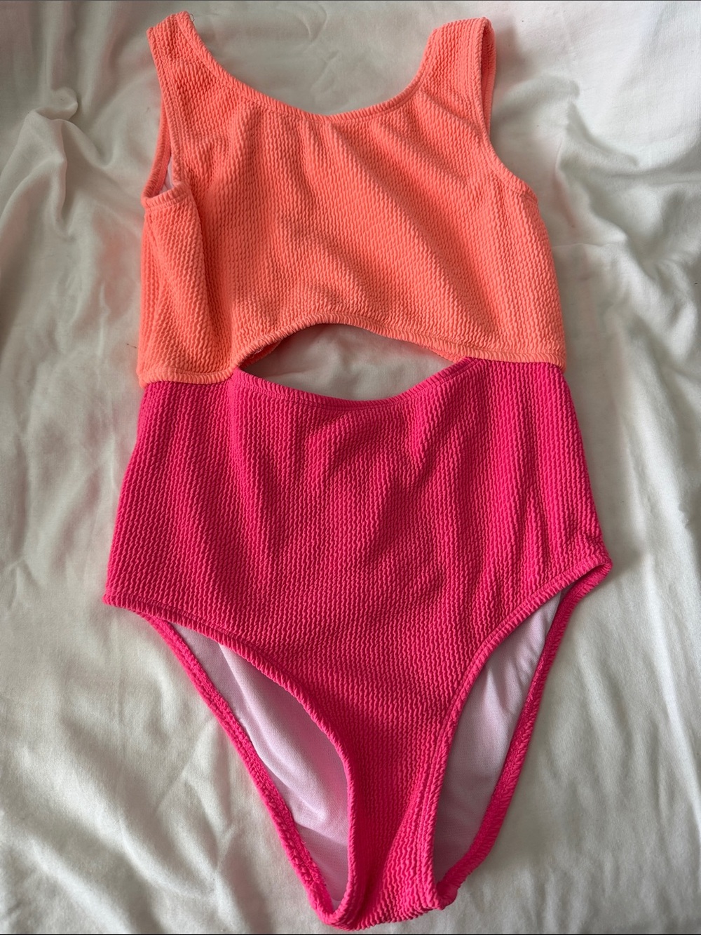 Girls Two-Tone Cutout One-Piece Swimsuit - Pink & Coral